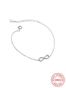 925 Sterling Silver Infinity Symbol Design Anklet, Fashionable Rhinestone Decor Anklet for Women & Girls, Trendy All-match & Exquisite Jewelry for Birthday Gift, Elegant Jewelry Bracelet