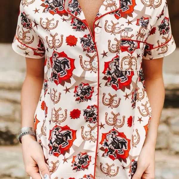 ROSE COWBOY PRINTED BUTTON DOWN SHORTS SET PLUS SIZE