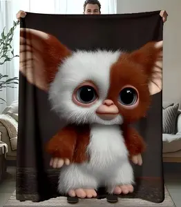 Christmas Gizmo Flannel Throw Blanket - Soft 280GSM All-Season Cozy Blanket with Cute Gizmo Face, Plush Sofa Bed Cover - Perfect Gift for Fans & Home Decor - Ideal for Gizmo Movie Lovers