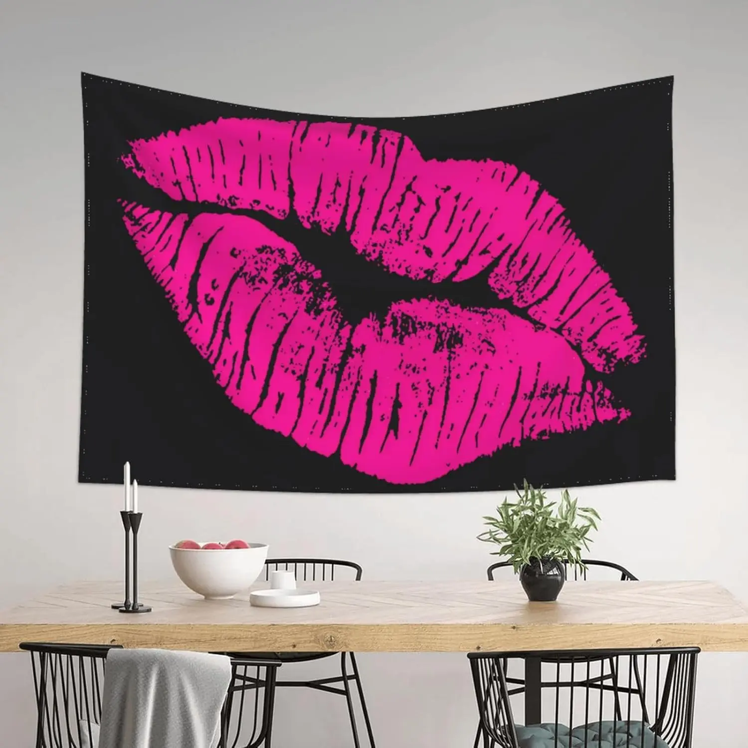80s Hot Pink Kiss Lips Tapestry Wall Hanging Tapestries Wall Backdrop Room Poster Art Aesthetic Decor for Home Office Bedroom Living Room Dorm 60x40 Inch