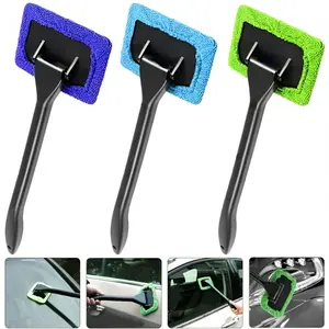3 Pack Car Windshield Cleaning Tool with Microfiber Pads, Extendable Window Glass Cleaner Brush for Auto Interior and Exterior, Reusable Windshield Wiper Cleaning Kit for Cars Trucks SUVs RVs