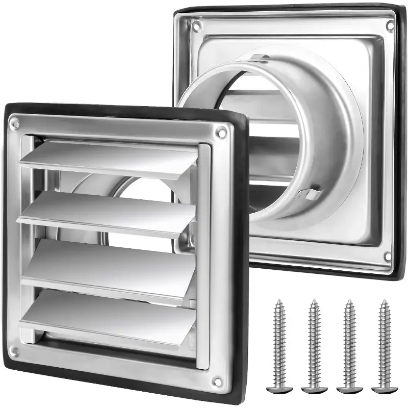 4-Inch Stainless Steel Outdoor Dryer Vent Cover, Louvered Airflow Outlet for Ventilation System & Bedroom, 1pcs Unit with 2-Inch Interface Length, 4pcs Screws for Secure Attachment & Easy Installation
