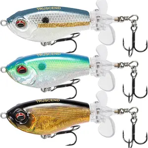 Fishing Equipment - Branded Hooks, Double Blade Design, Rotating Tail, 3D Holographic Eyes, ABS Plastic, Handmade Look for Bass, Walleye Topwater Plopper Fishing Lures