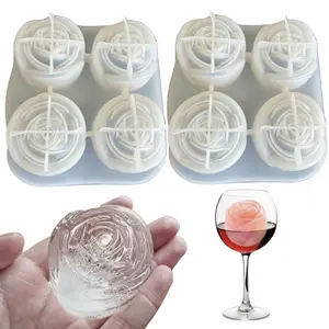 Ice Cube Tray – 2 Pack Rose Mold | Makes 4 large 2-inch ice cubes, BPA-free, easy-release, perfect for cocktails, whiskey & more. Kitchen Silicone
