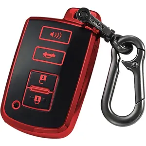 for Toyota Key fob Cover,case with ,Soft TPU Protection Key ,4 Buttons Compatible with Sequoia Highlander XLE Camry for Corolla XSE for RAV4 Tundra Tacoma Remote Key(Red)