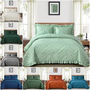 3 Pieces Lightweight Ultrasonic Bedspread Quilt Set Soft Microfiber Embossed Summer Quilt Luxurious Warm Coverlet Sets for All Seasons
