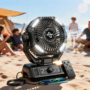 Camping Fan 20000mAh, Portable Battery Operated with LED Lantern, Tent Fan for Camping with Remote, 8 Speeds, Timing, Outdoor