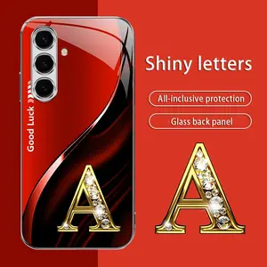 Suitable for [Galaxy S24 Plus] High-end simple silk 26 letters electroplated metal glass mobile phone case, affordable, fully shockproof, drop-proof, wear-resistant-888