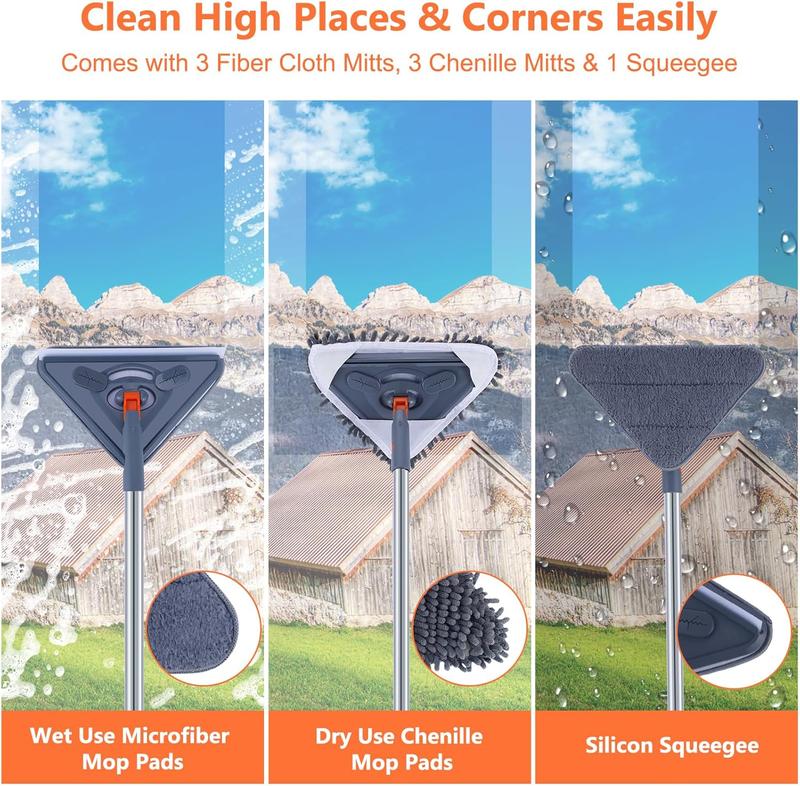 Wall Cleaning Mop with 81 Inch Long Handle Wall Washer Cleaner Tool for Walls Ceiling Fans Dust Baseboards Floors Ceiling Duster with 6 Replacement Pads roll  mops