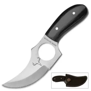 Deer Skinner Knife with Finger Hole and Leather Sheath Deer Skinner Knife with Finger Hole and Leather Sheath