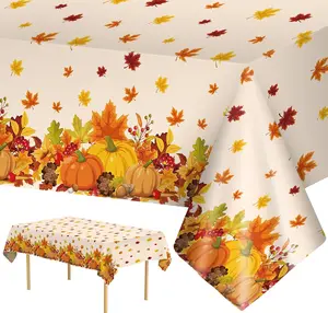 2 Pcs Thanksgiving Tablecloth Plastic - Disposable Fall Table Cloths, Autumn Rectangle Pumpkin Maple Leaf Table Cover for Happy Thanksgiving Day Tables Decorations Party Supplies Favors, 54x108 Inch