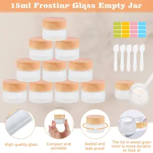 10PCS Glass Jars, 15 Ml Cream Jars for Filling, Glass Cream Jar with Spatula and Label Stickers, Small Tins with Lids, Empty Jars for Cosmetics, Lip Balms, Refillable Containers, Travel Containers Bottles Lightweight Set Canister Organiser