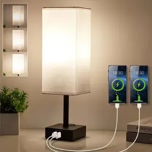 Bedside Table Lamp with 3 Color Temperatures - 3000/4000/5000K Small Lamp with USB C+A Ports, Nightstand Lamp with 3 Color Modes by Pull Chain, Bedroom Lamp for Living Read Work