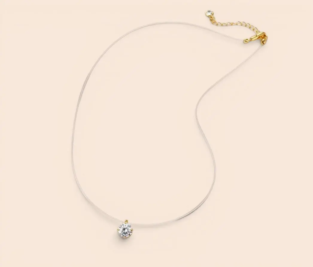 Invisible Solitaire Crystal Necklace – Floating Pendant Choker