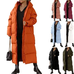 Women Winter Long Hooded Puffer Jacket Quilted Maxi Coat Warm Thick Padded Fashion Outerwear
