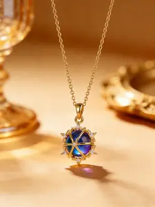 Starburst Colorful Stone Six-Point Star Necklace with Artificial Rhinestones, Collarbone Chain, Holiday Gift, 1 Piece