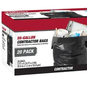55-Gallon Flap Tie Contractor Bags, 2 MIL, 20 Bags Pack