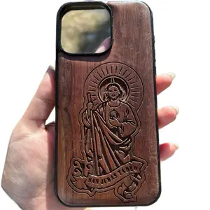 San Judas iPhone Case - Premium Wooden Design with Engraving, Durable Protection & Unique Aesthetic for iPhone Users Protective
