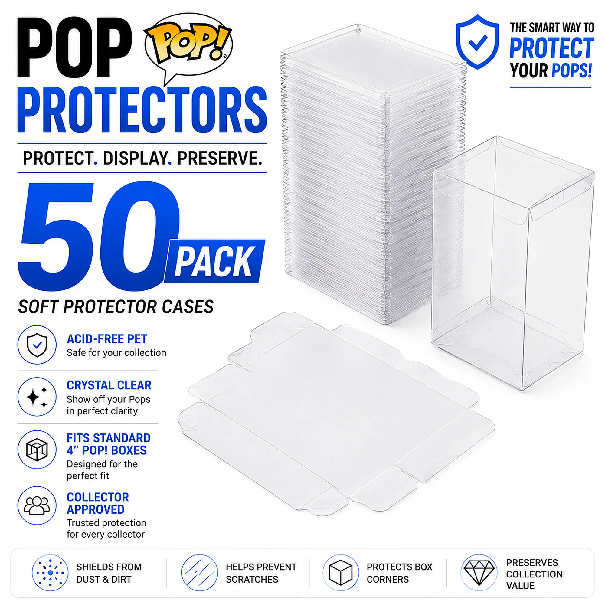 Funko Pop Protective Cases | 50-Pack Display Protectors - 4 inches