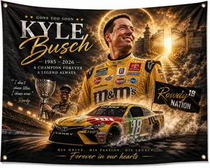 Forever In Our Hearts Kyle Busch Tribute Flag Racing Fan Memorial Banner Champion Legacy Wall Decor