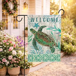 Double Sided Sea Turtle Garden Flag 12x18 Inch Linen Coastal Beach Summer Nautical Outdoor Decor Ocean Themed Front Porch Patio Tropical Sea Life Yard Decoration
