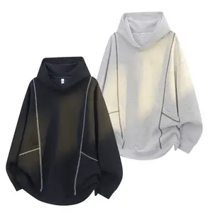 Men's Solid Color Long Sleeve Pullover Hoodie with Patchwork Design, Suitable for Spring and Autumn Wear