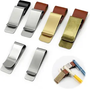 6 Pcs Leather and Stainless Steel Pen Clip Set, for Journal Planner and Office Pocket Organization, Travel Business Card Holders and Student Supplies,with 4 Leather Pen Loops and 2 Clips
