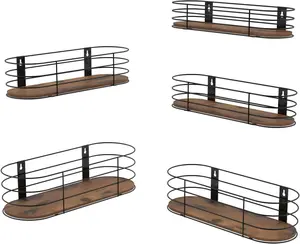 Oval Floating Wall Shelves Set of 5, Rustic Wood Frame Shelf for Bedroom Living Room Study