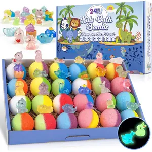 X-TBT13 Kids Bath Bombs with Glow-in-the-Dark Surprises, 24pcs Scented Bubble Bath Fizz for Boys & Girls, Natural & Organic, Perfect for Birthday, Halloween, Christmas Gifts, Body Care Foam