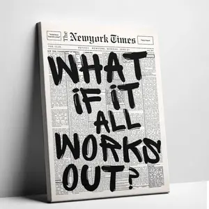 Retro Black And White Newspaper Poster What If It All Works Out Canvas Wall Art Positive Affirming Quote Minimalist Prints Painting For Home Bedroom Dorm Wall Decor