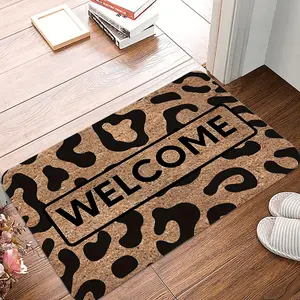 Leopard Print Welcome Door Mat, Non-slip Soft Floor Mat, Decorative Carpet for Home Living Room Bedroom Kitchen, Home Decor