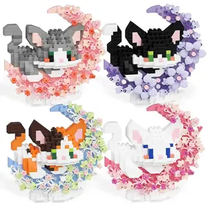 4 in 1 Mini Cat Building Block Set Animals with Flower and Moon, 1819 Pieces Micro Brick Toy Cats, Creative Art Craft and Home Decor, Birthday Gifts Idea for Kids Adults Boys Girls 8+
