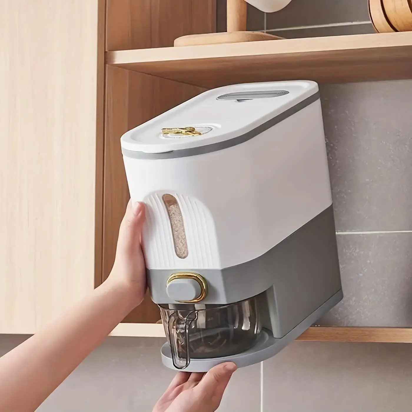 Sealed Rice Bucket, 1 Count Automatic Output Rice Bucket, Household Plastic Press-type Rice Bucket, Rice Tank Dispenser