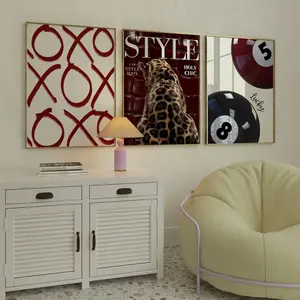Set of 3 Leopard Style Burgundy Xoxo 8 Ball Decor Lucky Wall Art Print - Digital Download