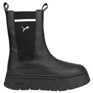 PUMA Womens Mayze Stack Round Toe Pull On Platform Chelsea Casual Boots Mid Calf Low Heel 1-2" - Black