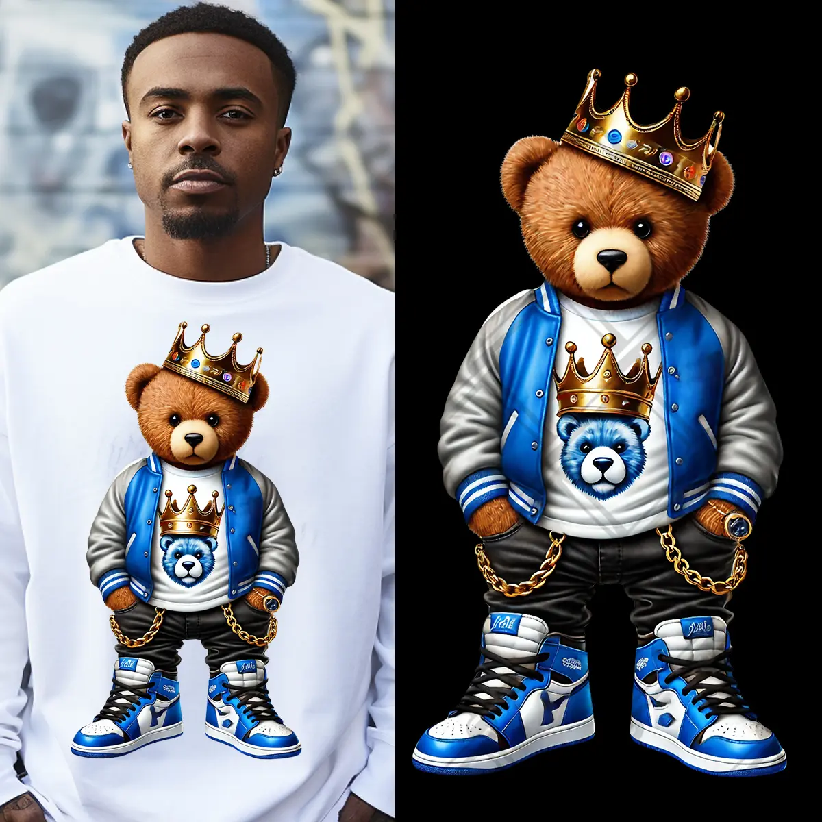 4-Pack, 6-Pack or 8-Pack DTF Heat Transfer Gang Sheet Hip Hop Bear Ready to Press for DIY T-Shirt Printing