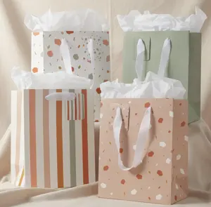 Beautiful Gift Bags Set of 4 - Medium Sized 9" Bags with Handles incl. Matching Tissue Paper, Cards & Small Stickers - Reusable & For Presents of Any Birthday, Weddings, Mothers Day & Other Occasion