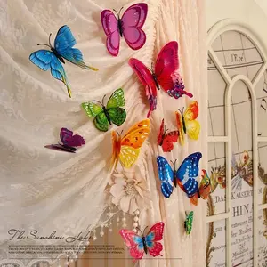 12 Double Layer 3D Realistic Butterfly Decorations, Home Decor, Living Room Wall Art, Window Bedroom Stickers, Creative Fridge Magnets with Glue