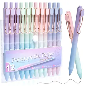 Gel Pens, 12 Pcs Smooth Writing Pens No Bleed & Smear, Black Ink Cute Pens Fine Point (0.5mm), Retractable Aesthetic Journaling Pens School Office Supplies for Women & Men