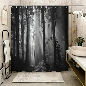 Mysterious Forest Pattern Shower Curtain, Waterproof Shower Curtain with Metal Grommets for Stability, Durable Shower Curtain for Home, Hotel, Apartment, Dorm