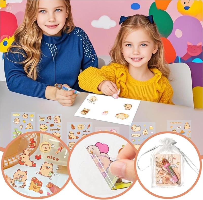 96 count Capybara Gifts Bulk,4-in-1 Ballpoint Pens,Stickers,Notepads,Organza Bulk Gifts Set for Teachers School Office Party Favor Supplies