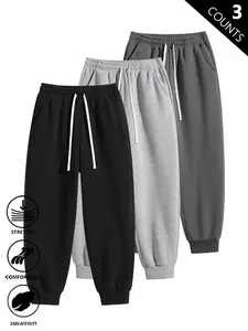 3-Pack Men's Solid Color Sweatpants,Loose Plain Casual Trousers,Basic knit Sport Pants,Unisex Versatile Joggers,Suitable For Daily Wear,Loungewear,School,for Fall Menswear,available in 3 pack & 1-pack options,Please place an order according to size chart