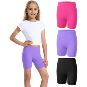 3 Pack Girls Bike Shorts Kids Cotton Cartwheel Athletic Gymnastics Shorts for Running Dance