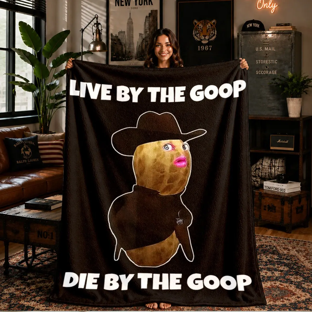 Comfortable 'live by the Goop' Peanut Jean Print Flannel Throw Blanket, Soft Warm Anti-Pilling, Ideal Gift for All Seasons, Cozy Throw Blankets