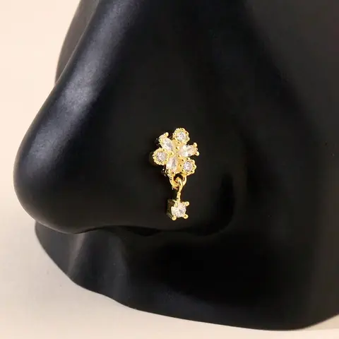 Flower Design L-shaped Nose Ring, Fashionable Nose Ring for Women & Girls, Body Jewelry for Daily Wear, Trendy All-match & Exquisite Jewelry for Birthday Gift, Nose Rings L Shaped