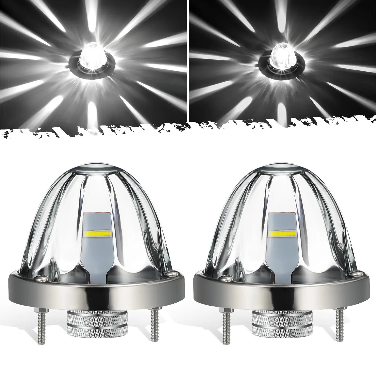 Partsam 2Pcs Glass Watermelon Lights [Patent Pending] Clear Lens White LED Running Light with Stailess Steel Bezel Replacement for Kenworth Peterbilt Freightliner Trucks