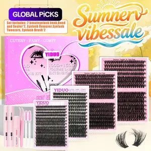 YIDUO 2 Box Clusters Lash Book Kit with 2X Bond and Seal 798Pcs Lashes Cluster Extensions 60D+80D+100D+150D  Mix Styles Individual Eyelash Extensions Kit D Curvature Volume Soft False Eyelashes with Remover, Tweezers Box for Beginners Curl Cluster Lashes