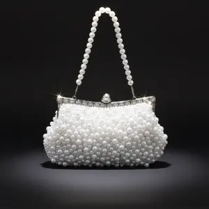 Clutch White Pearl Hollywood Hand Sewn Evening Bag