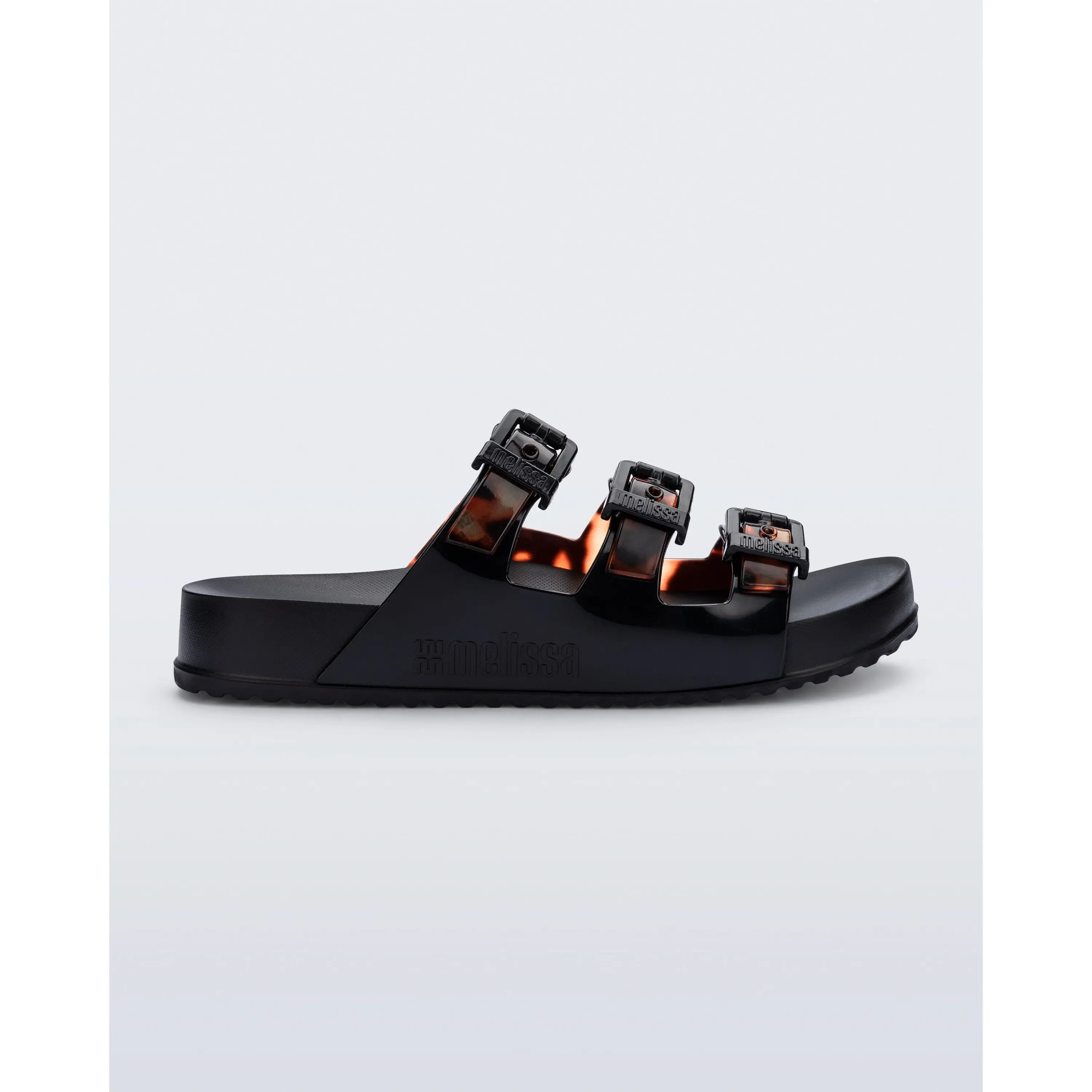 Melissa Women's Cozy Striped Triple-Strap Buckle Slides for Women, Casual Wear Footwear Shoe Sandals