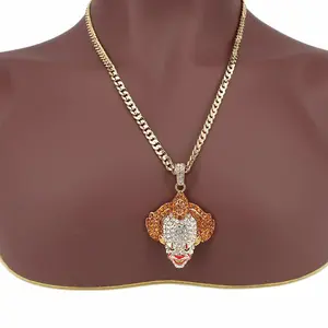 Crazy Clown CZ Pendant & 14K Stamped 6mm 20" 24" Brass High-End Cuban Chain Necklace Hip Hop Celebrity Style Daily Wear